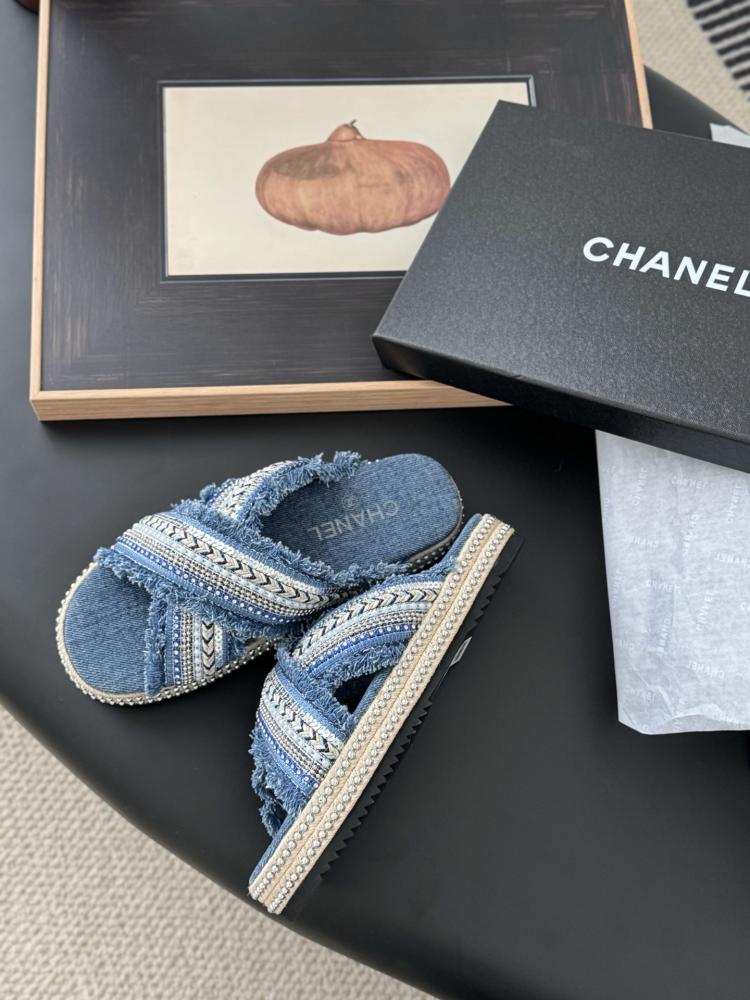 Chanel Raffia Slide Sandals