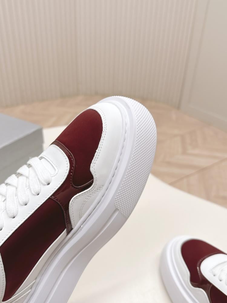 Prada Leather & Fabric Low-Top Sneakers - White/Burgundy