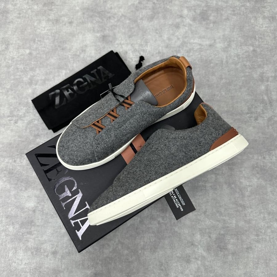 Zegna Grey Wool Slip-On Sneaker