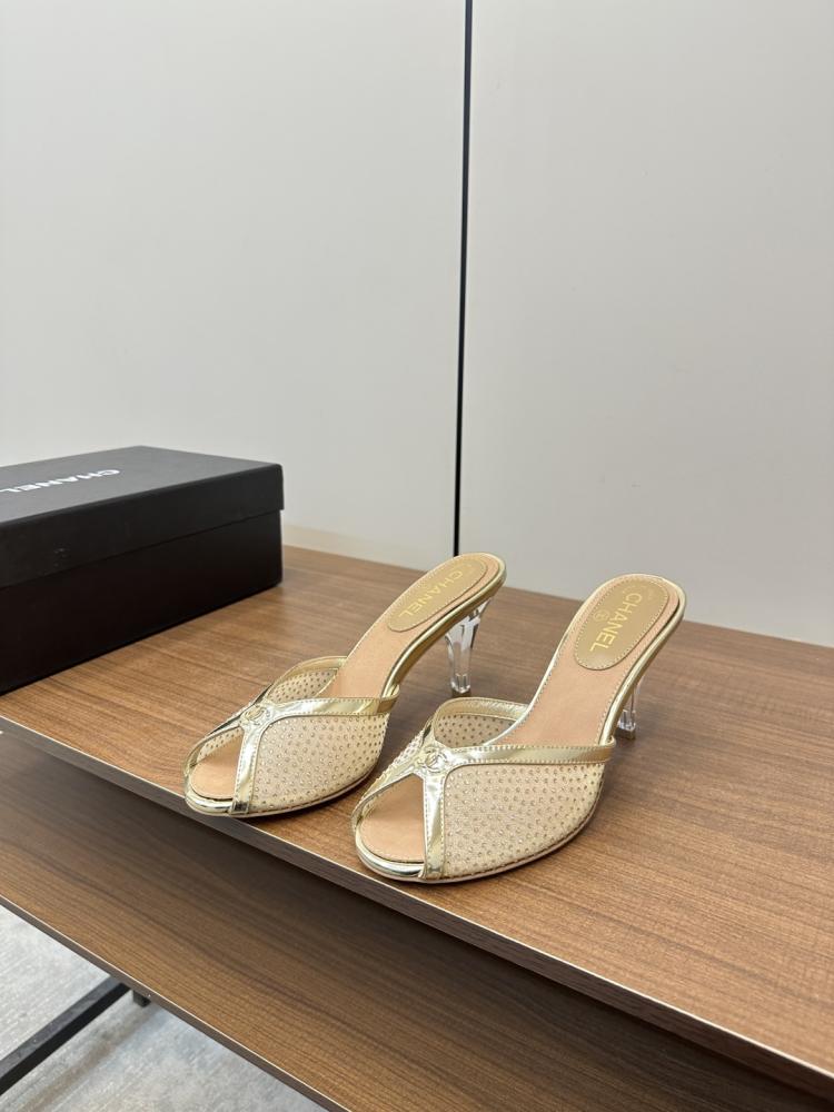 Chanel Crystal-Embellished Open-Toe Mules