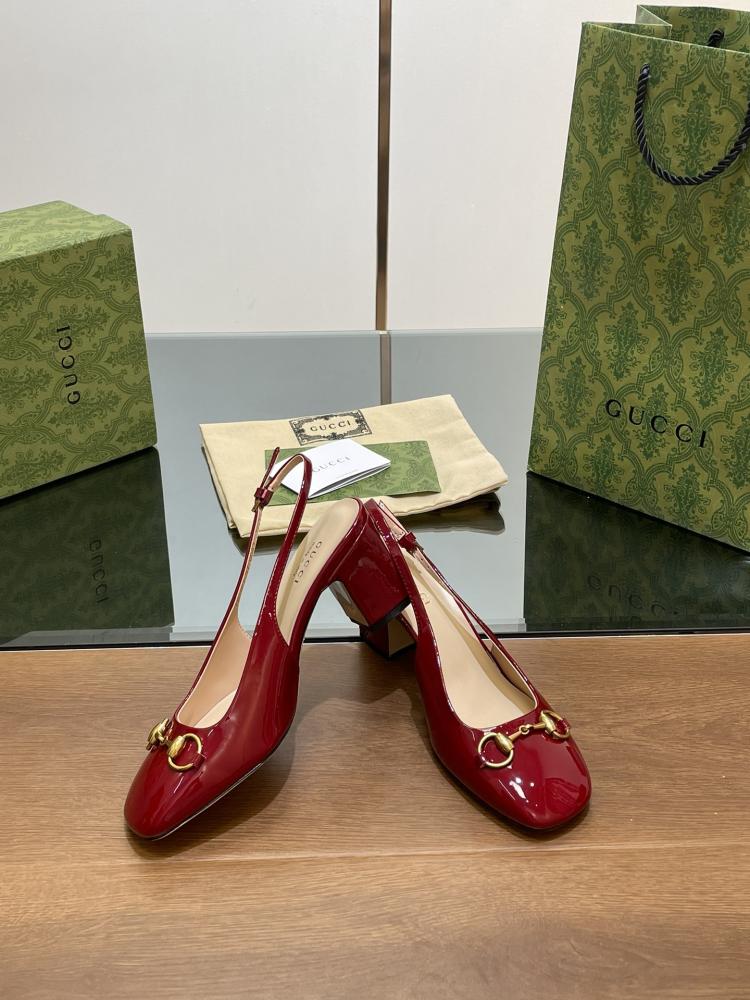 Gucci Horsebit Patent Leather Slingback Pumps