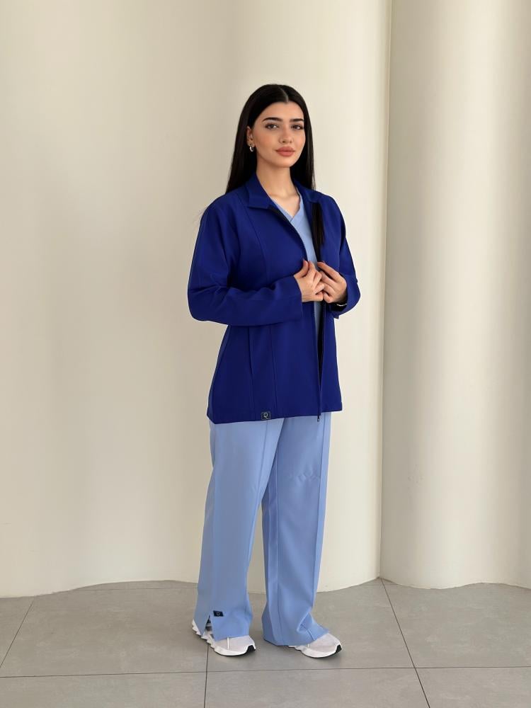 Women's jacket Royal Blue with sky blue scrab
