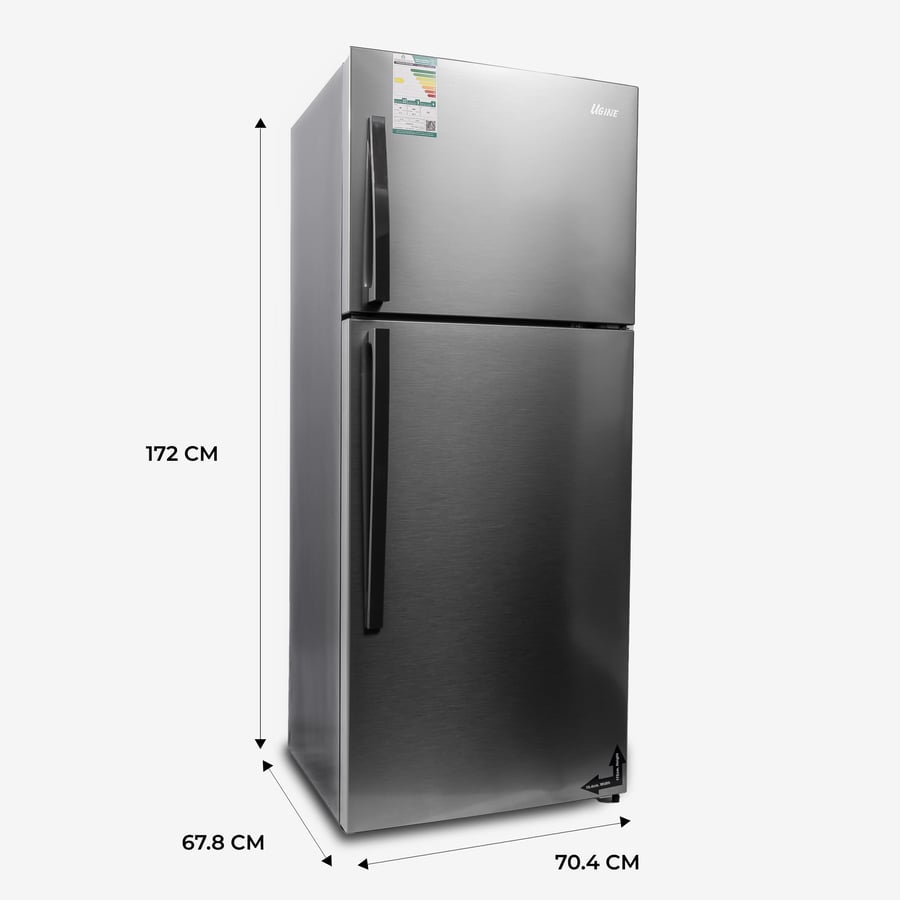 أوجين ثلاجة 380 لتر ,بابين ,13.3 قدم مكعب ,فضي - UGRNW-380-DS