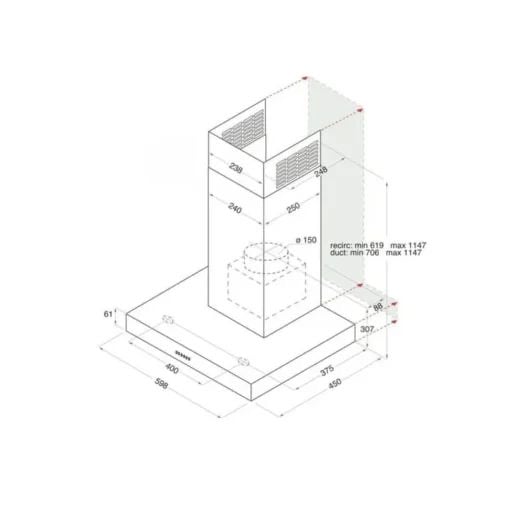 شفاط اريستون  مطبخ مدمج  60 سم، مصنوع من الفولاذ المقاوم للصدأ، AHBS6.7FLLX