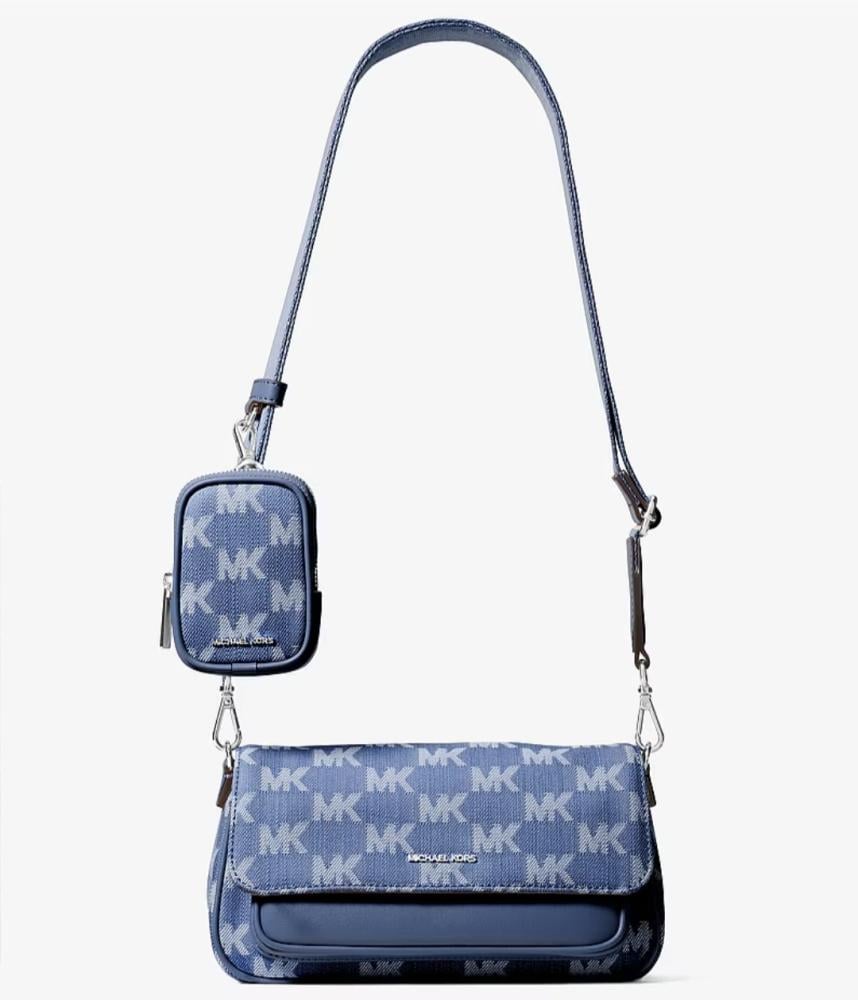 شنطه مايكل كورس Jet Set Travel Small Logo Jacquard Denim Crossbody Bag With Pouch