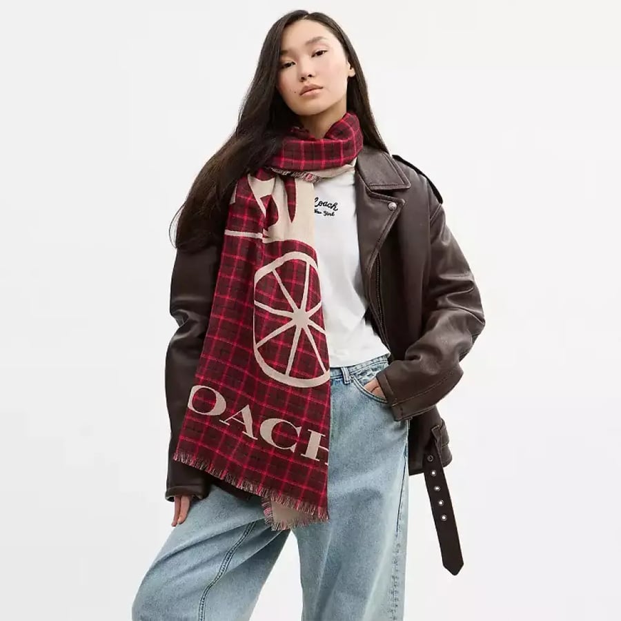 سكارف كوتش HORSE AND CARRIAGE PRINT PLAID STOLE