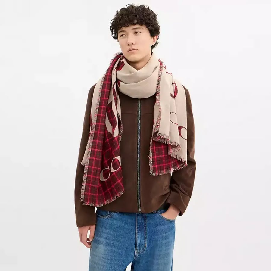 سكارف كوتش HORSE AND CARRIAGE PRINT PLAID STOLE