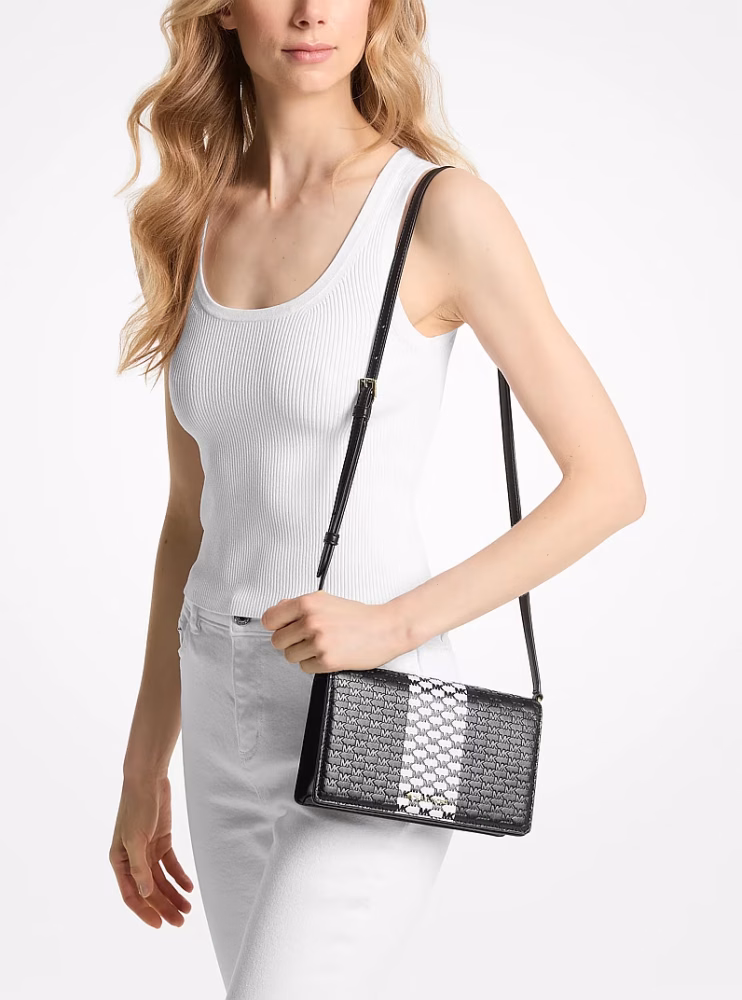 شنطه مايكل كورس Jet Set Medium Logo Embossed Leather Crossbody Bag