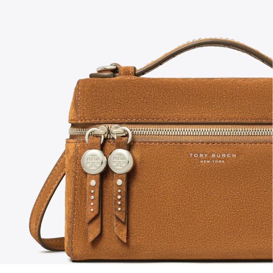 شنطه توري بورش ROMY STUDDED SUEDE SLIM TOP HANDLE BAG