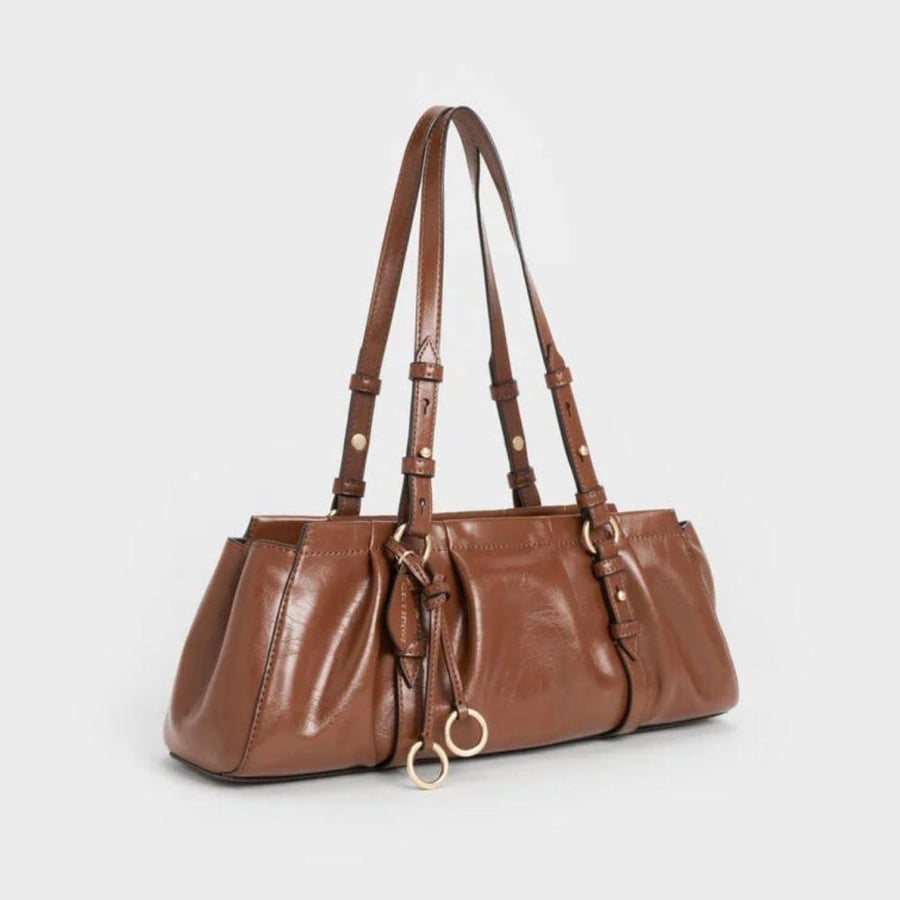 Britton Elongated Shoulder Bag - Chocolate - Charles & Keith