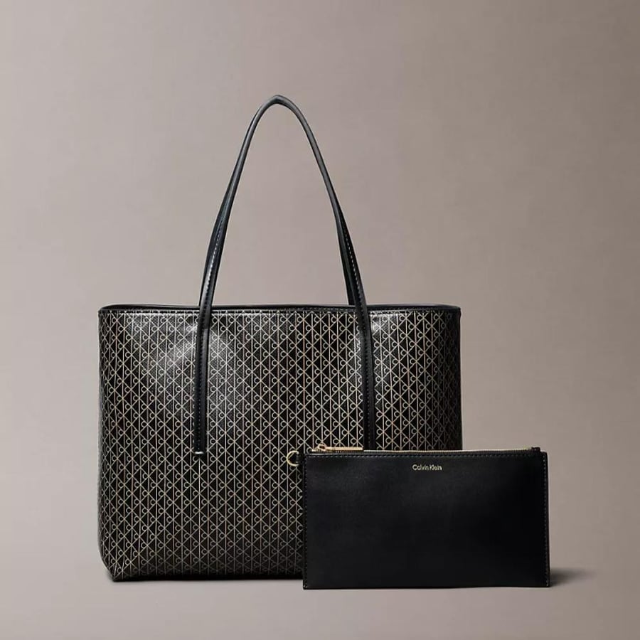 شنطه كالفن كلاين مع باوتش متوسطه الحجم Allover Emblem Logo Small Tote Bag with Pouch