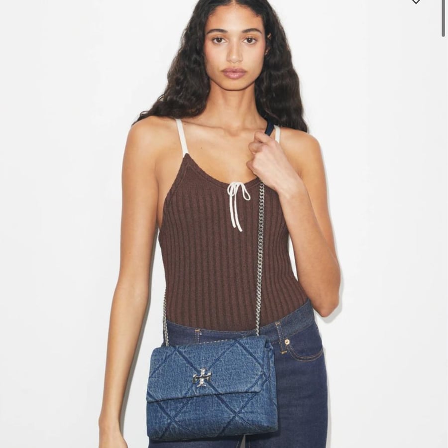 حقيبة توري بورش SMALL KIRA DIAMOND QUILT DENIM SHOULDER BAG