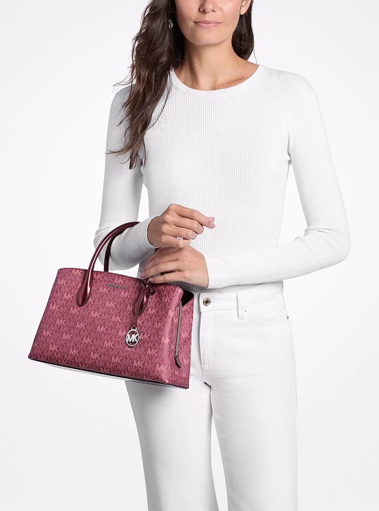 شنطه مايكل كورس Maya Medium Metallic Signature Logo Satchel