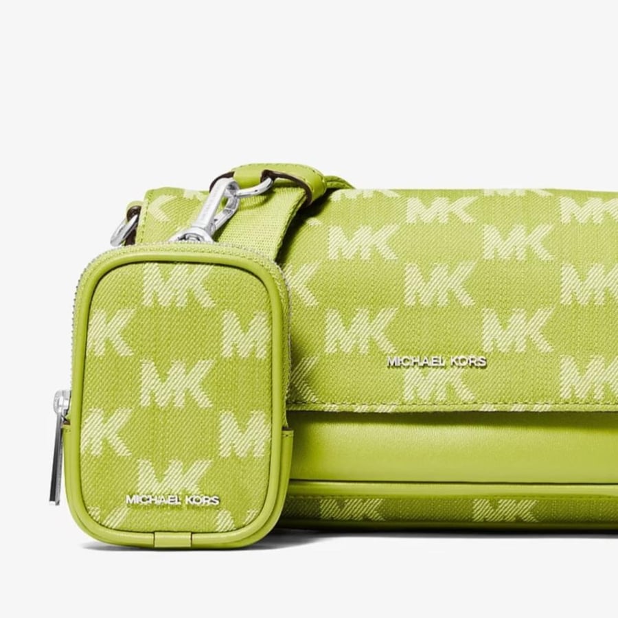 شنطه مايكل كورس Jet Set Travel Small Logo Jacquard Denim Crossbody Bag With Pouch