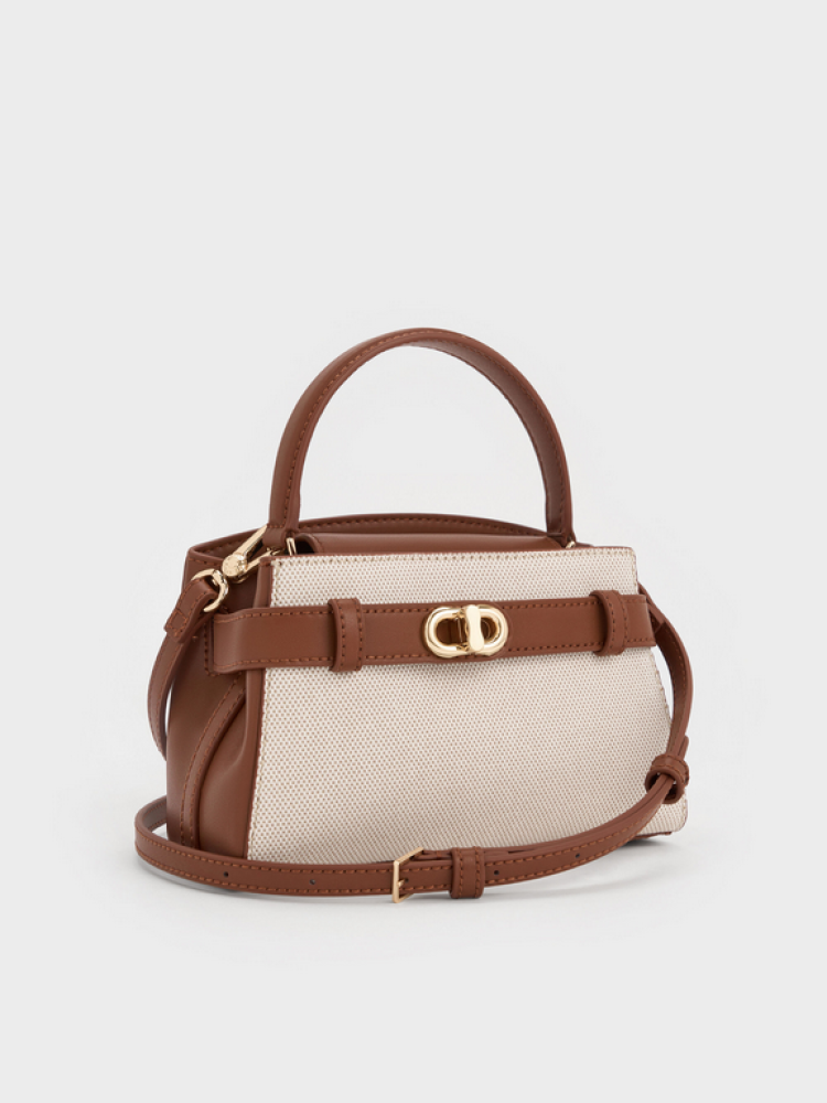 تشارلز اند كيت - Aubrielle Canvas Two-Tone Top Handle Bag  - Small