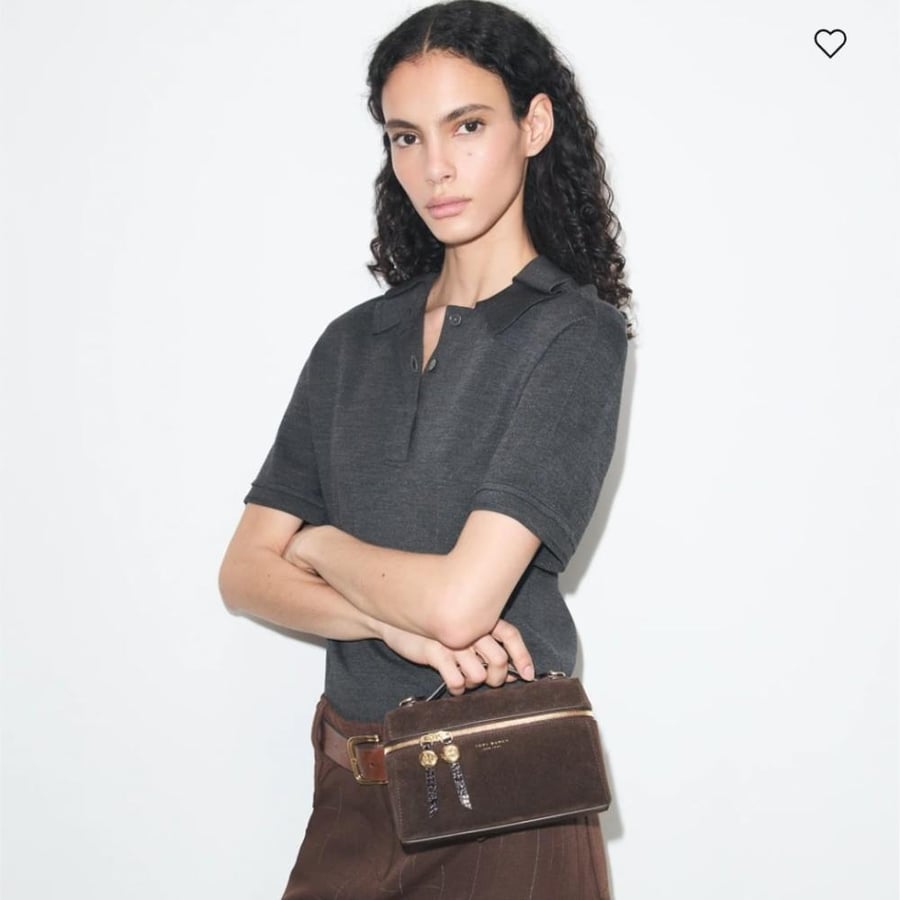 شنطه توري بورش SLIM ROMY SUEDE TOP HANDLE BAG