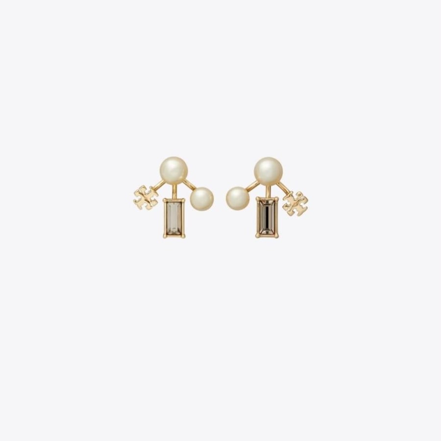 حلق توري بورش  logo pearl front back earring