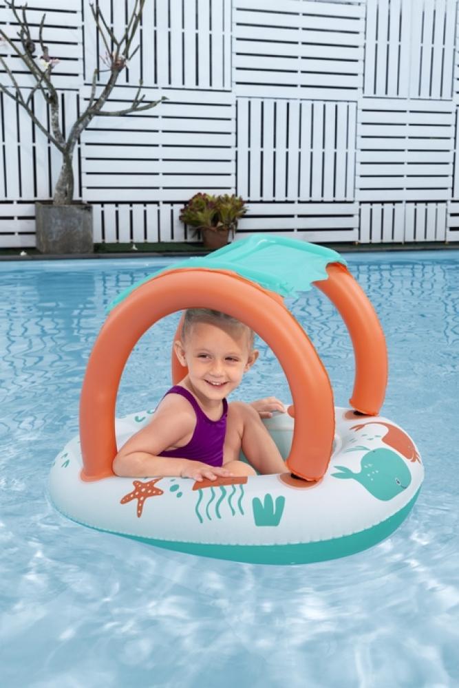 Comfortable children's boat with shade for sun protection 84 cm x 61 cm – Bestway Comfort Plush Shaded Baby Boat