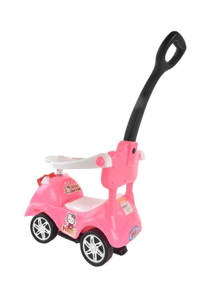A four-wheeled car powered by a handle for children