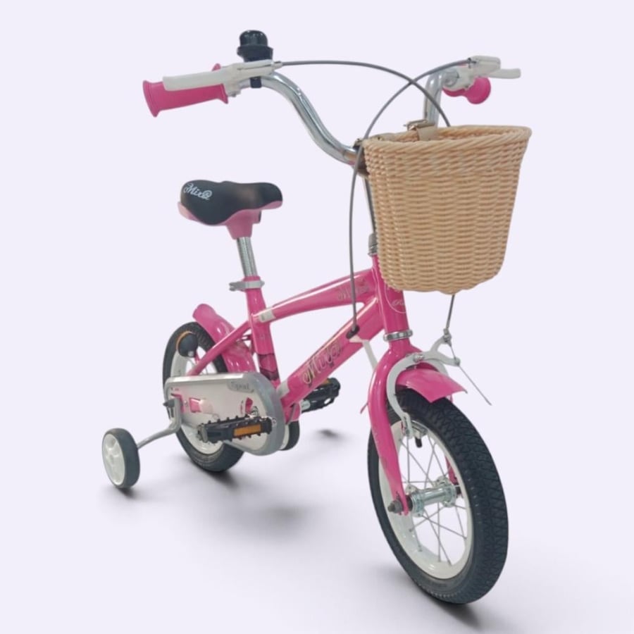 دراجة ميرا الوردية للأطفال 12 إنش مع سلة وعجلات تدريب ll