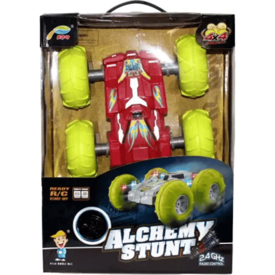 Small toy car in red with tire pump, operated by remote control
