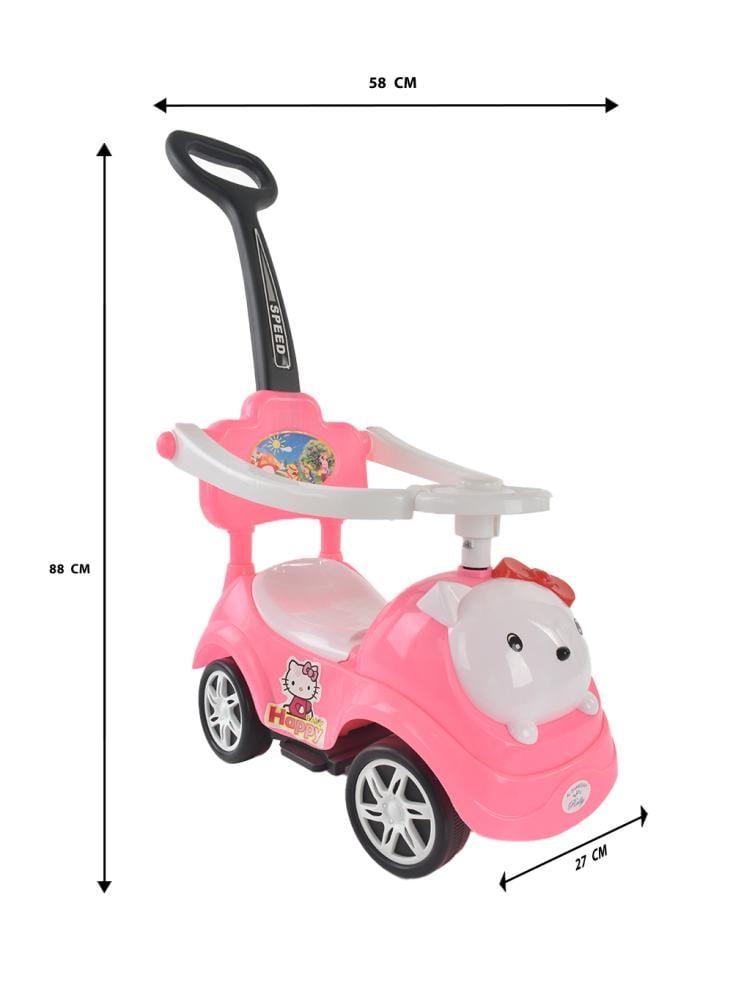 A four-wheeled car powered by a handle for children