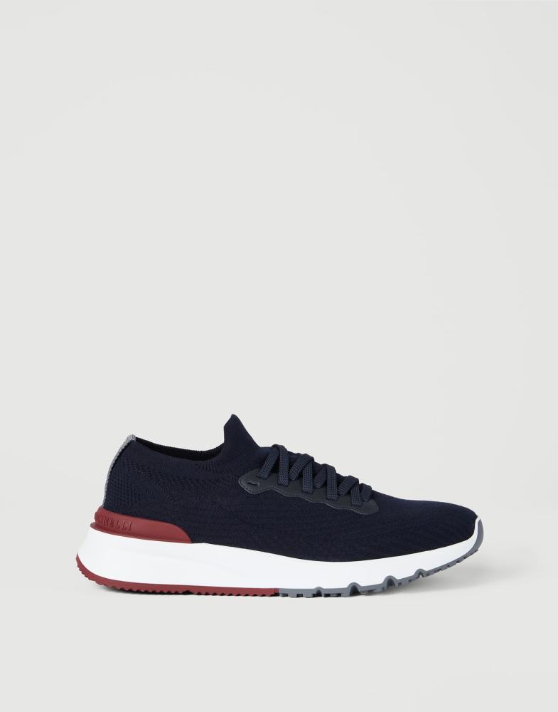 حذاء برونيلو كوتشينيلي Wool knit and semi-polished calfskin runners with warm inner lining