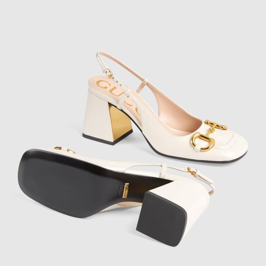 كعب قوتشي Gucci white leather slingback pumps
