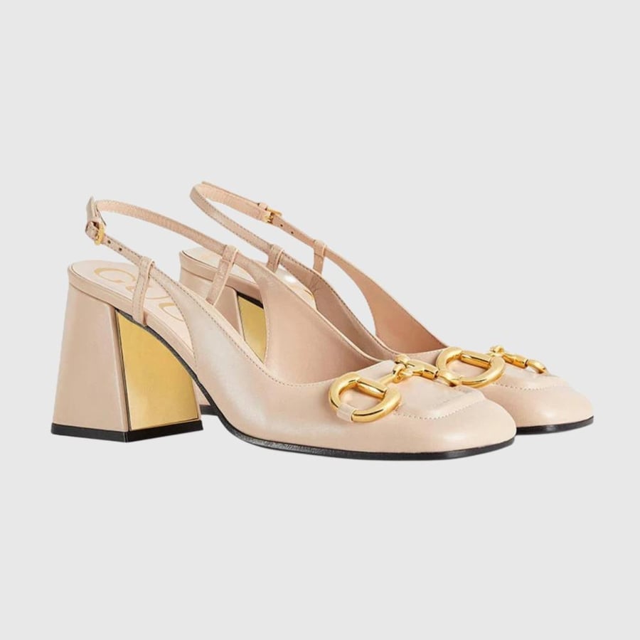 كعب قوتشي Gucci white leather slingback pumps