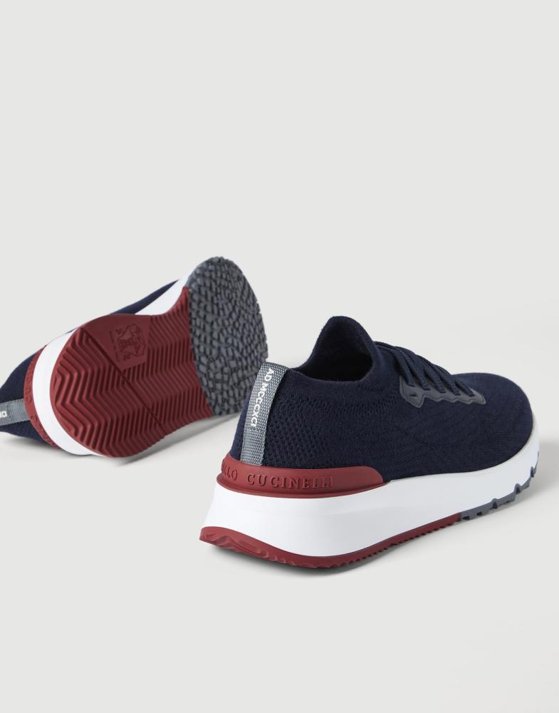 حذاء برونيلو كوتشينيلي Wool knit and semi-polished calfskin runners with warm inner lining