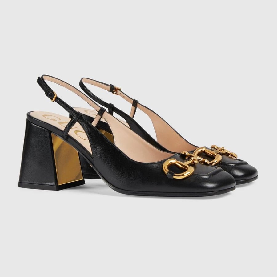 كعب قوتشي Gucci white leather slingback pumps