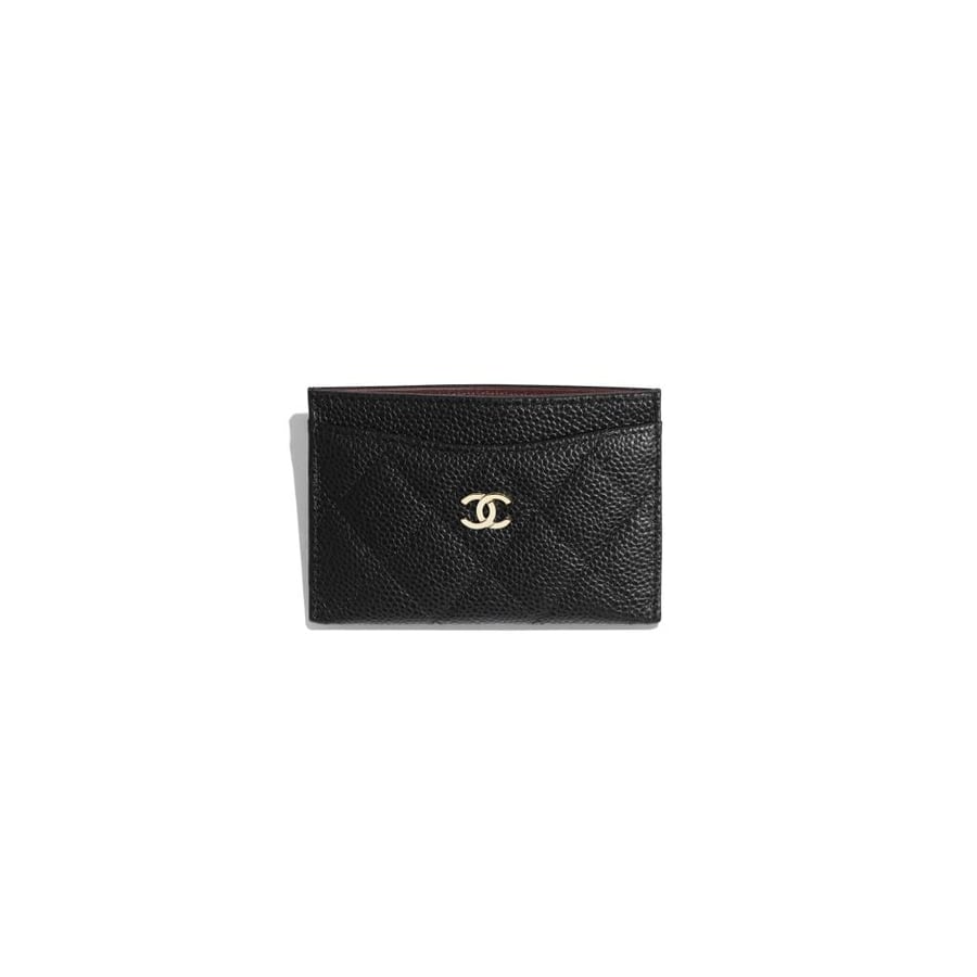 محفظة شانيل CLASSIC CARD HOLDER   Grained Calfskin & Gold-Tone Metal  Black & Burgundy