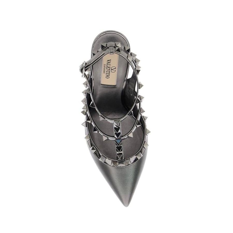 كعب فالنتينو فضي VALENTINO GARAVANI LAMINATED GREY ROCKSTUD PUMPS WITH 10 CM HEEL IN LEATHER WOMAN