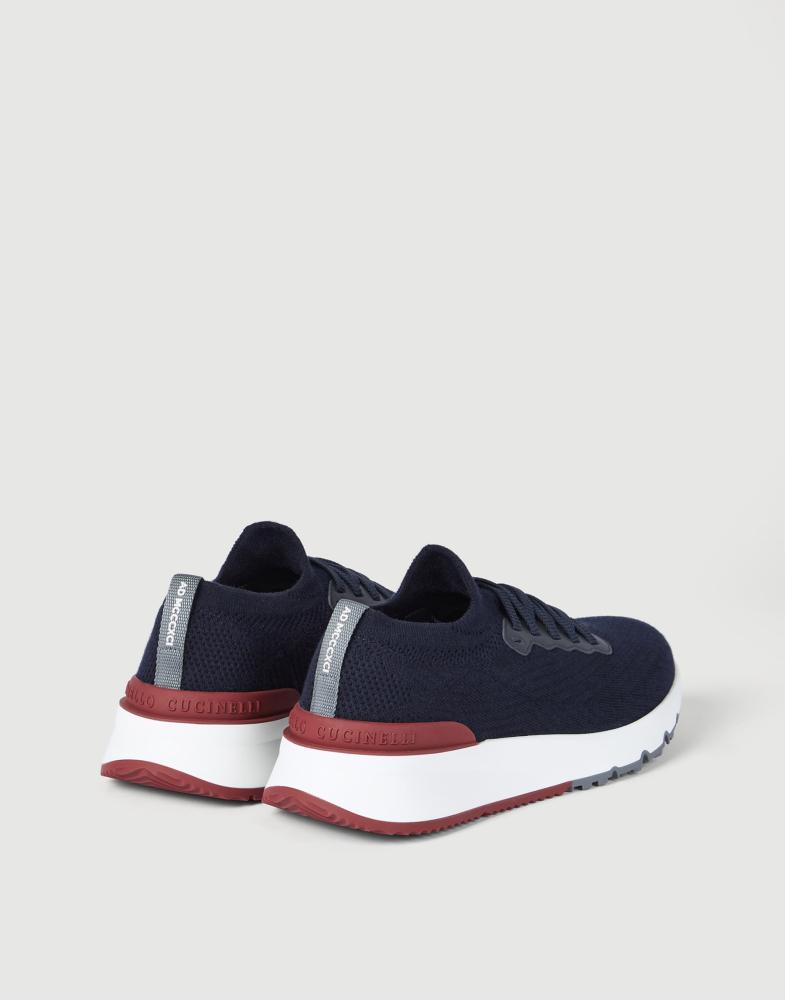 حذاء برونيلو كوتشينيلي Wool knit and semi-polished calfskin runners with warm inner lining
