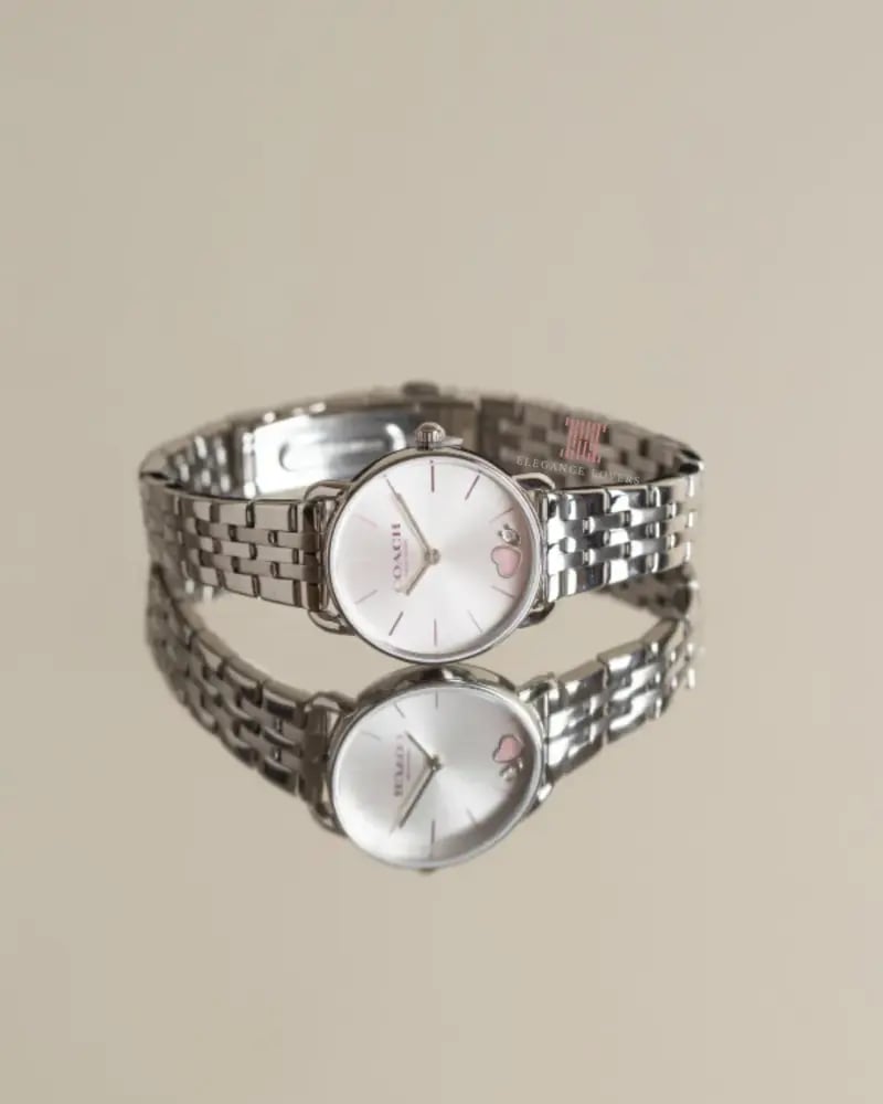 Women's set watch + bracelet Coach brand - Silver & Pink Heart