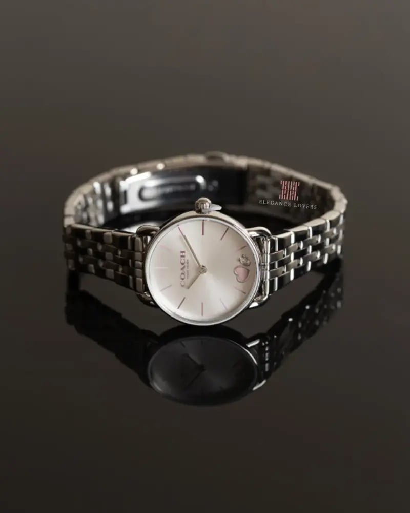 Women's set watch + bracelet Coach brand - Silver & Pink Heart