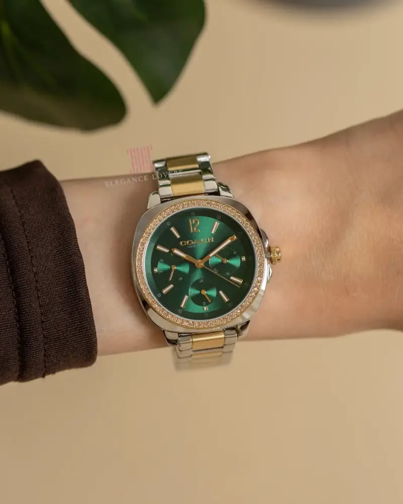 ساعة نسائية ماركة كوتش Kitt Chronograph Two Tones & Green Dial