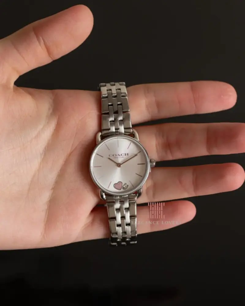 Women's set watch + bracelet Coach brand - Silver & Pink Heart