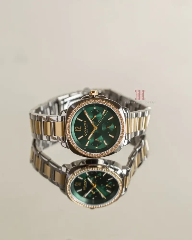 ساعة نسائية ماركة كوتش Kitt Chronograph Two Tones & Green Dial
