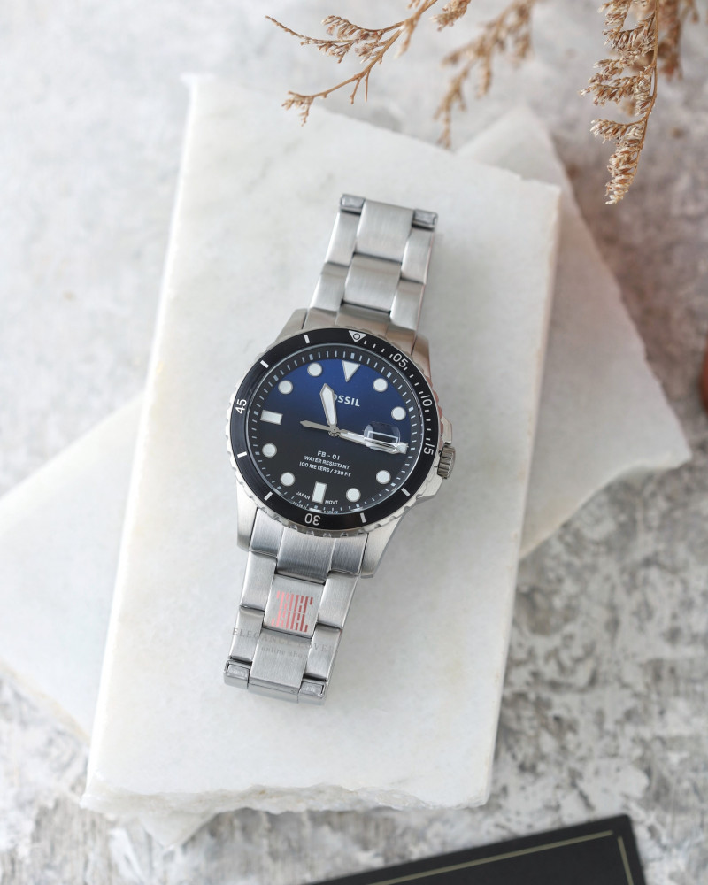 ساعة رجالية ماركة فوسيل - FS6038 Silver Blue Dial