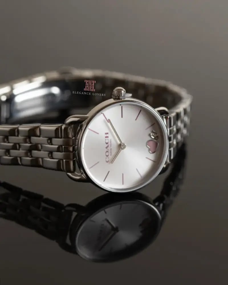 Women's set watch + bracelet Coach brand - Silver & Pink Heart