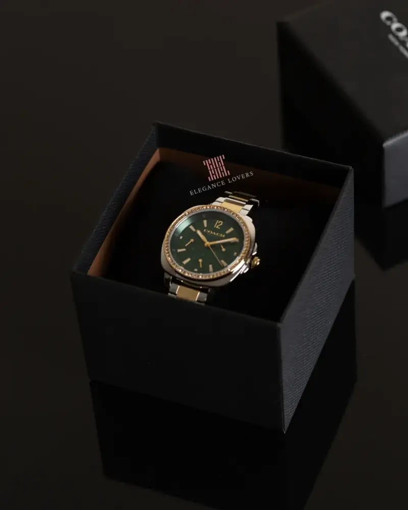 ساعة نسائية ماركة كوتش Kitt Chronograph Two Tones & Green Dial
