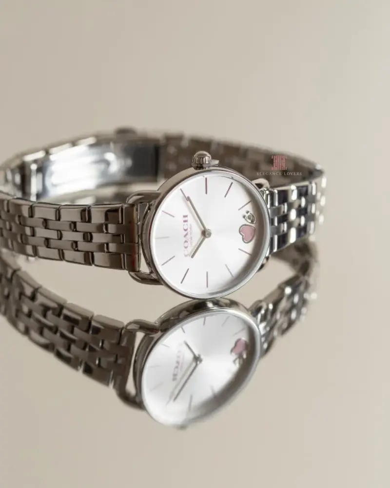 Women's set watch + bracelet Coach brand - Silver & Pink Heart