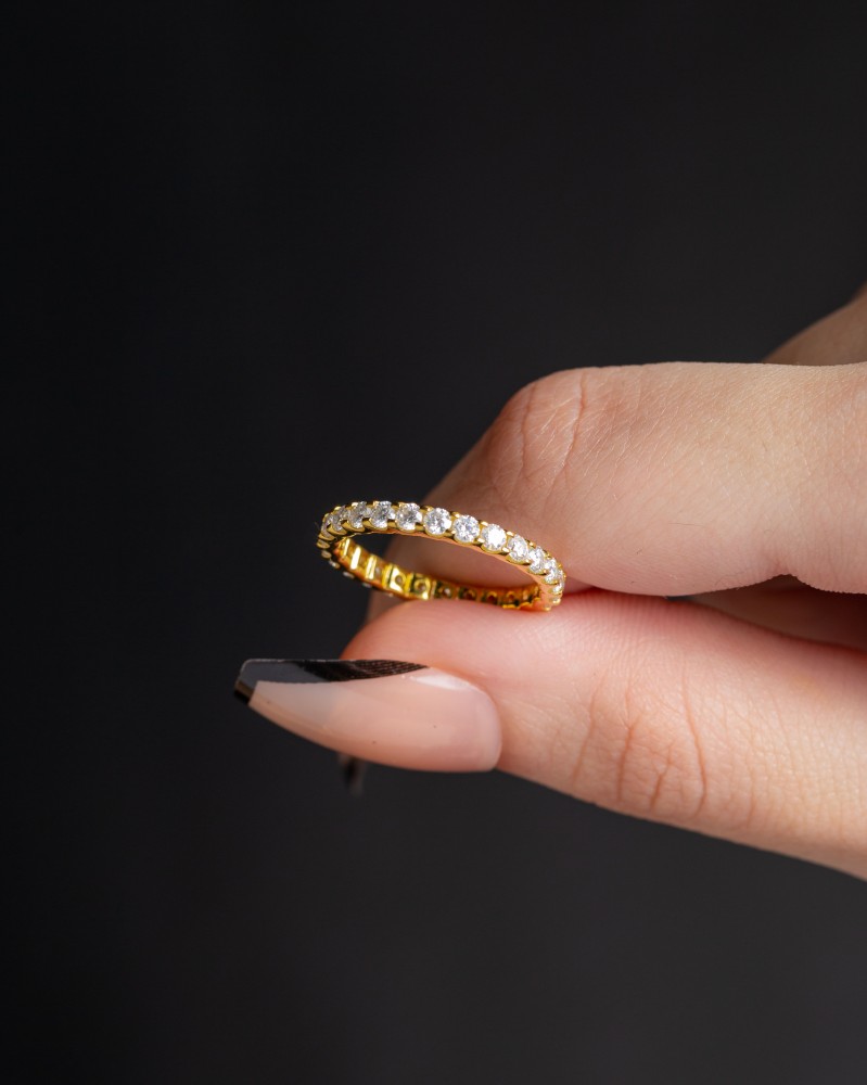 Silver ring Gold Eternity plated gold studded with moissanite stone brand Elegance Lovers