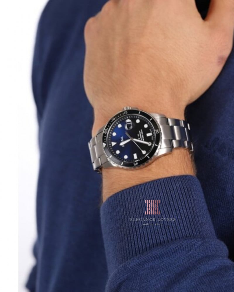 ساعة رجالية ماركة فوسيل - FS6038 Silver Blue Dial