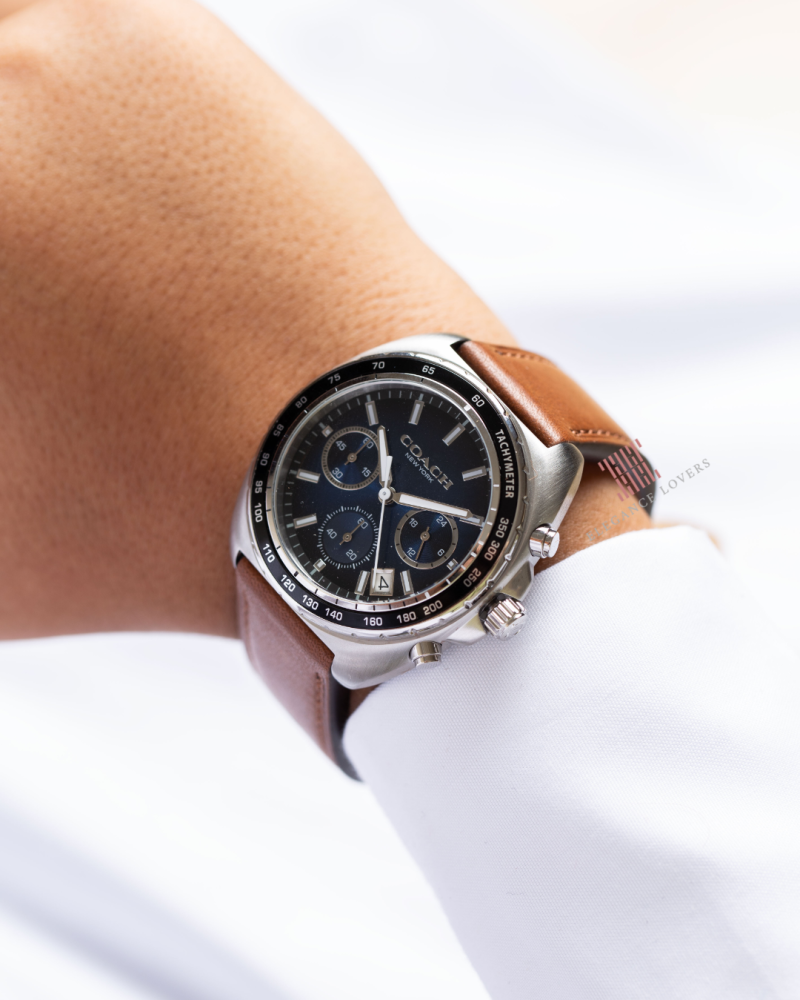 ساعة رجالية ماركة كوتش Coach Saddle Leather Blue Dial Chronograph - 14602741