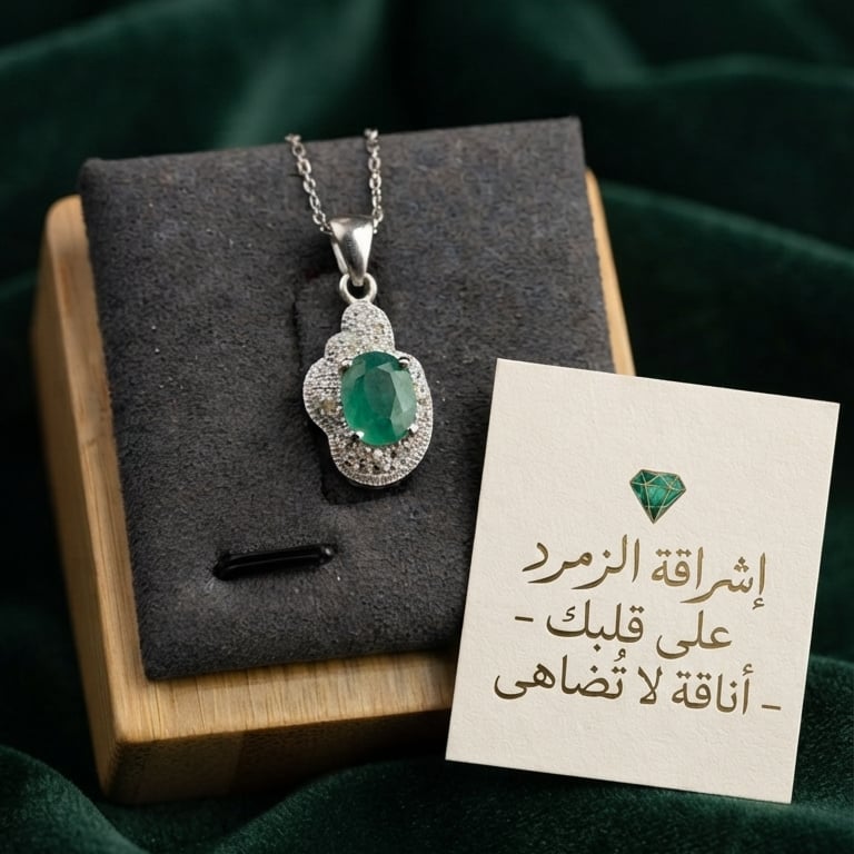 قلاده زمرد اخضر ناعمه موديل حلزوني مرصع بالوركون مع سلسله فضه