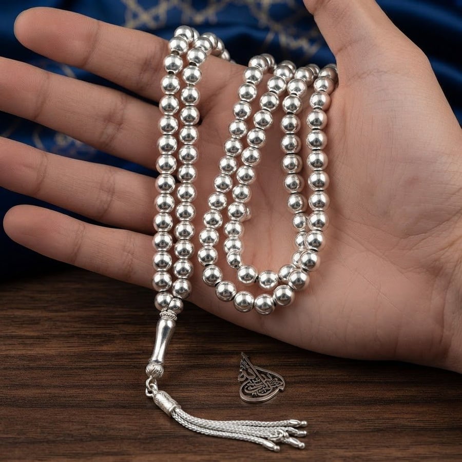 Silver prayer bead full round model, 99 beads, model 3