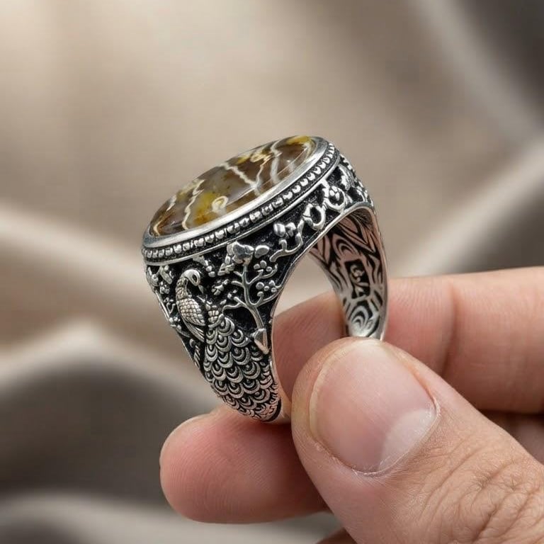 خاتم عقيق خرائطي من النوادر صياغه عارف