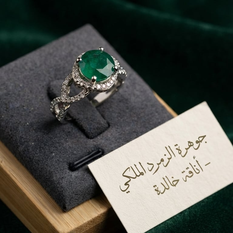 خاتم زمرد اخضر مرصع بالزركون موديل الماس